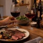 Rotwein und Steak als klassische Kombination