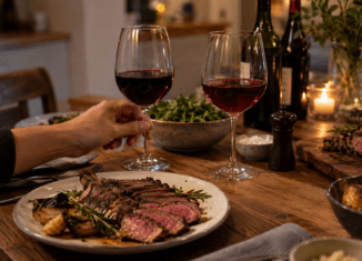 Rotwein und Steak als klassische Kombination