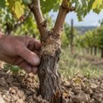 Veredelte Weinrebe mit sichtbarer Pfropfstelle